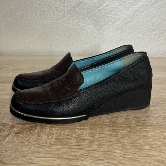 Thierry Rabotin Shoes - Thierry Rabotin Women's 37 US 6.5  Black and Brown Leather Wedge Loafers